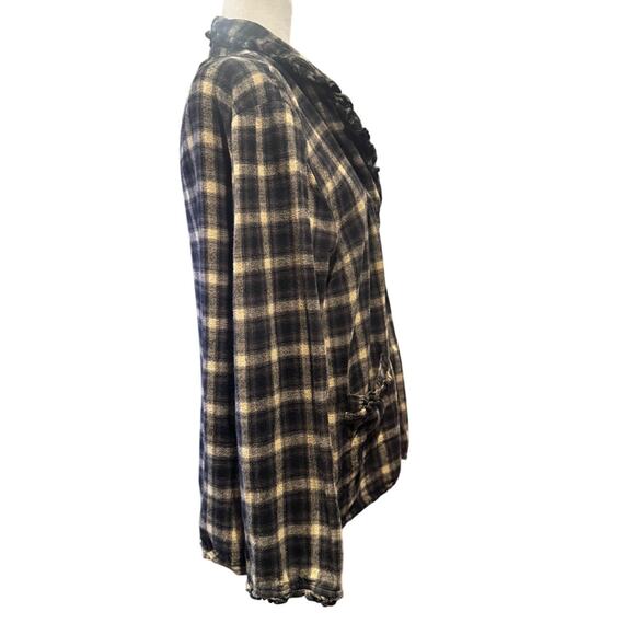SUNDANCE Ruffle Collar Plaid Shirt Jacket Shacket - Size M - Picture 4 of 6